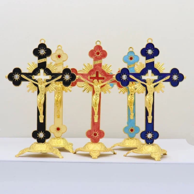 Figurines de reliques d'église, Crucifix de jésus-Christ sur le support, croix murale, décoration de
