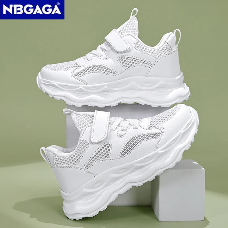 Baskets en maille respirante blanches pour enfants, antidérapantes, pour l'école et le sport, légère