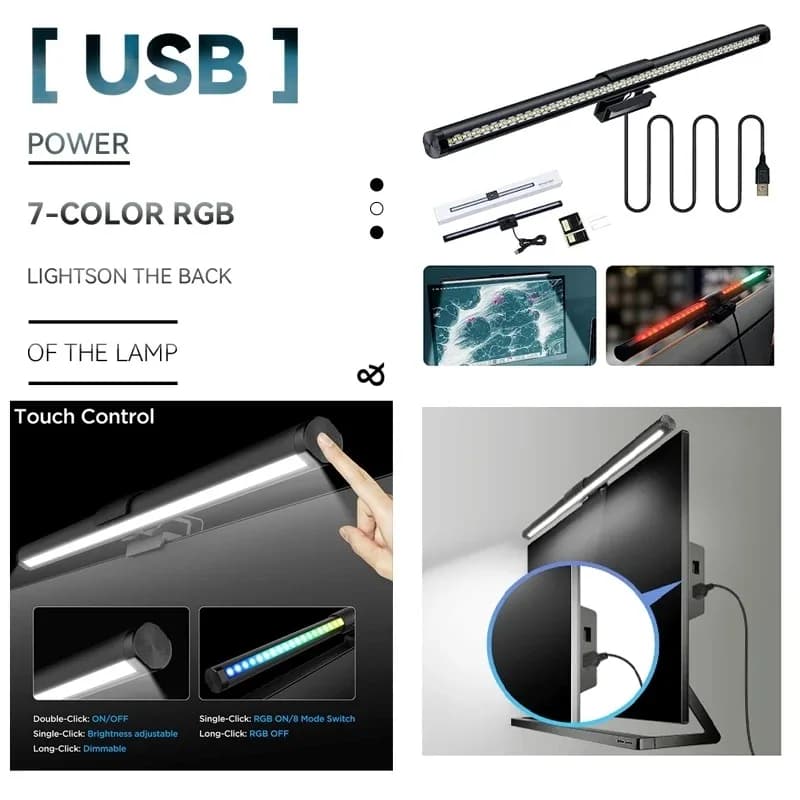 Lampes de bureau Led à gradation continue pour moniteur d'ordinateur, barre lumineuse de lecture USB