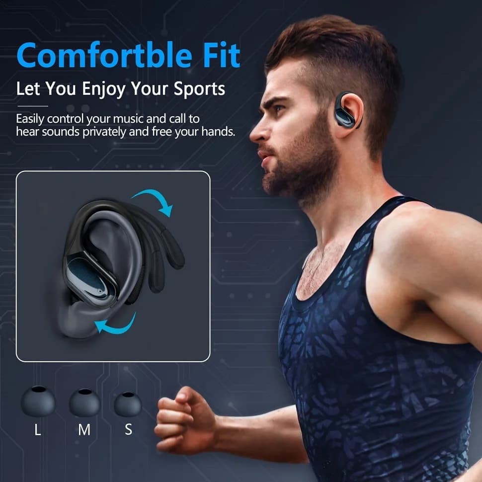 Écouteurs sans fil Bluetooth 5.3, avec bouton micro, contrôle du bruit, crochets d'oreille, casque é
