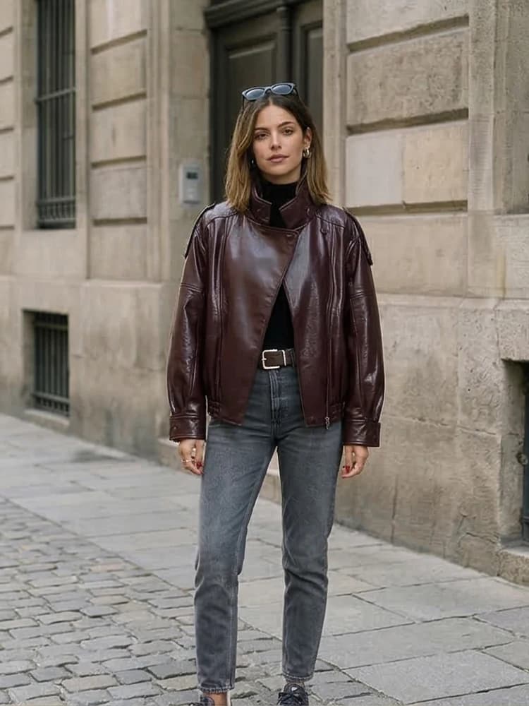 Willshela – vestes en PU pour femmes, fermeture éclair sur le devant, Vintage, col haut, manches lon