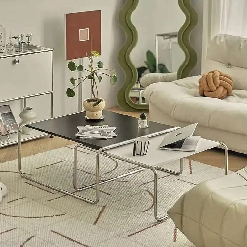 Bauhaus – Table basse rectangulaire en acier inoxydable, personnalité médiévale, noir et blanc, plus