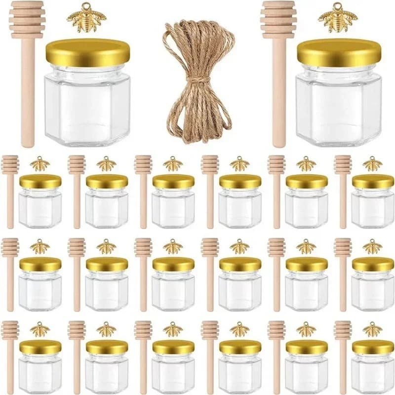 Mini Bocaux à Miel en Verre Hexagonal de 1.5Oz, Équation de Pmotand, Jutes avec Trempette en Bois, B
