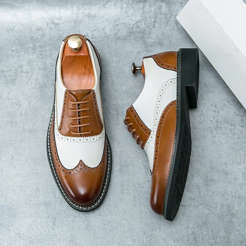 Chaussures en cuir britanniques pour hommes, couleur assortie, blanc, marron, affaires décontractées