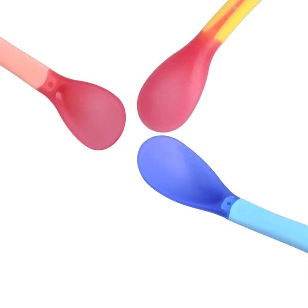 Cuillère en silicone pour enfants, 3 pièces/ensemble, détection de la température de sécurité, couve