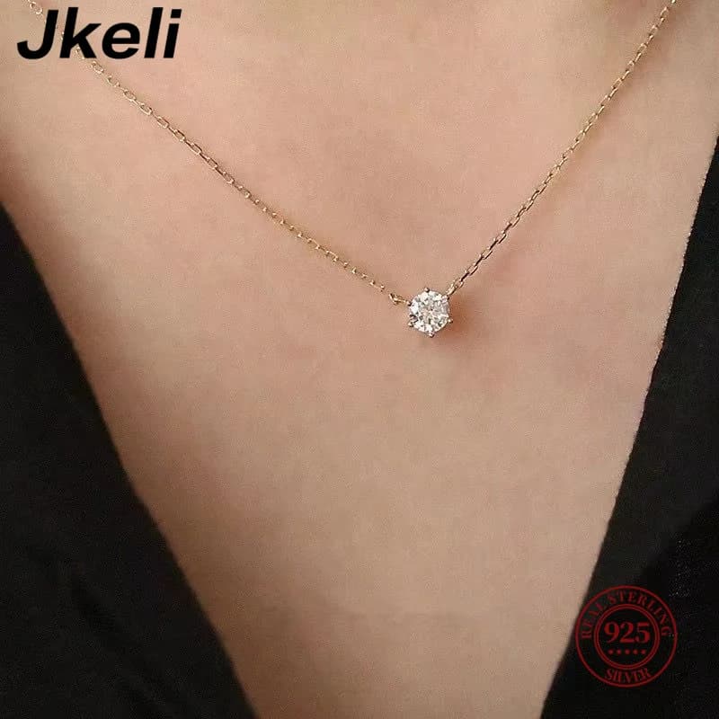 Jkeli – collier en argent Sterling 925 plaqué or 18 carats, chaîne de clavicule en Zircon scintillan