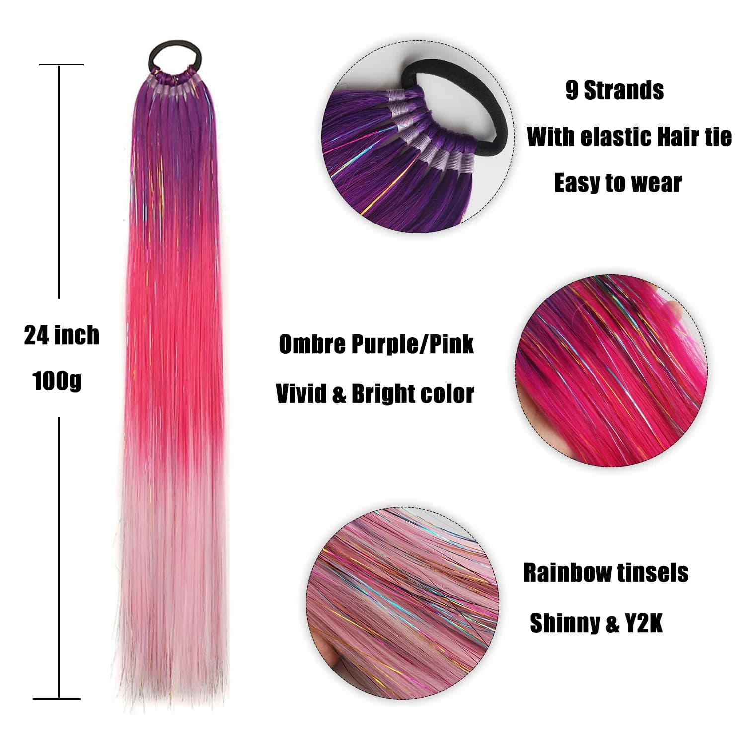 Extension de queue de cheval synthétique pour enfants, cheveux tressés en élan, violet, rouge, rose,