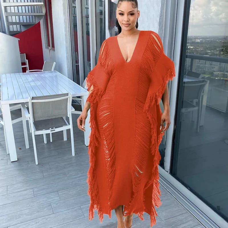 Robe longue de soirée sexy au crochet avec pompon, tenues d'automne pour femmes, boîte de nuit, droi