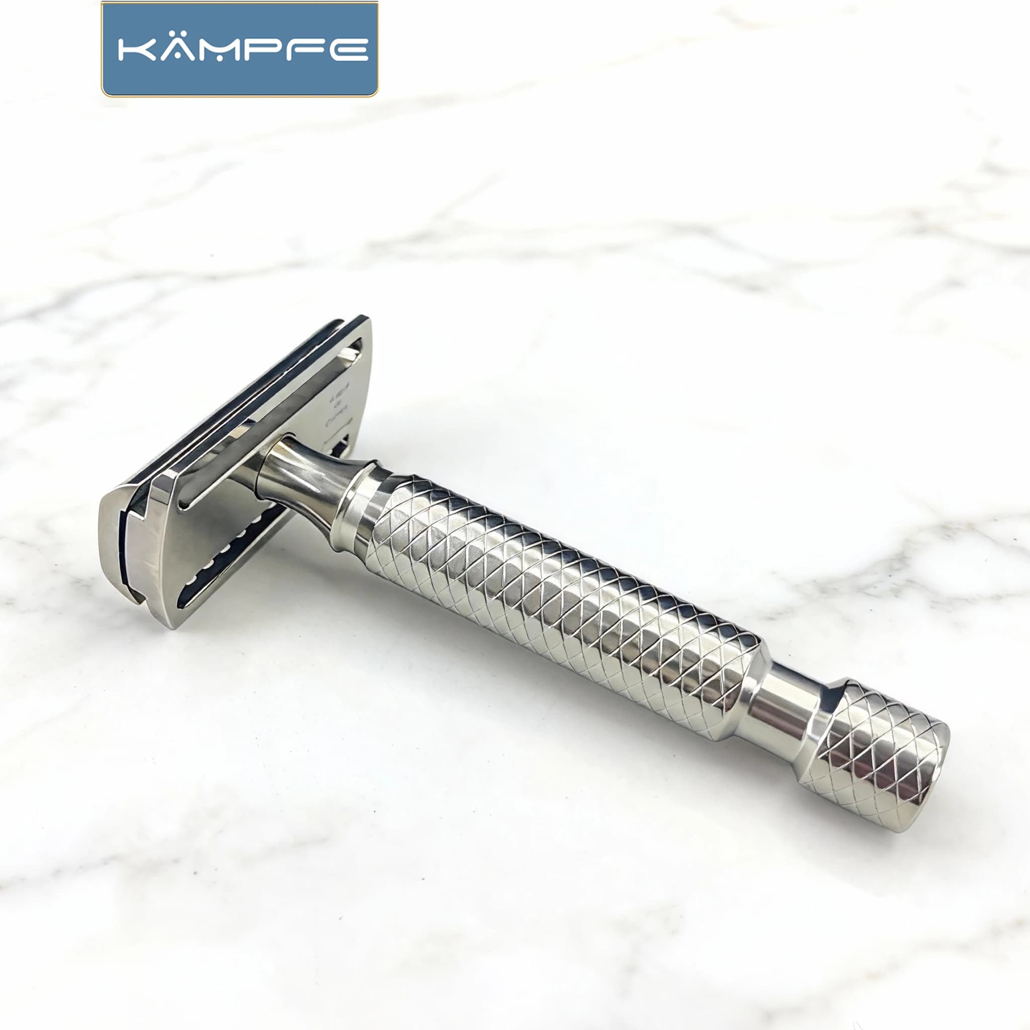 Rasoir de sécurité classique Kampfe en acier inoxydable à double tranchant pour hommes, avec poignée