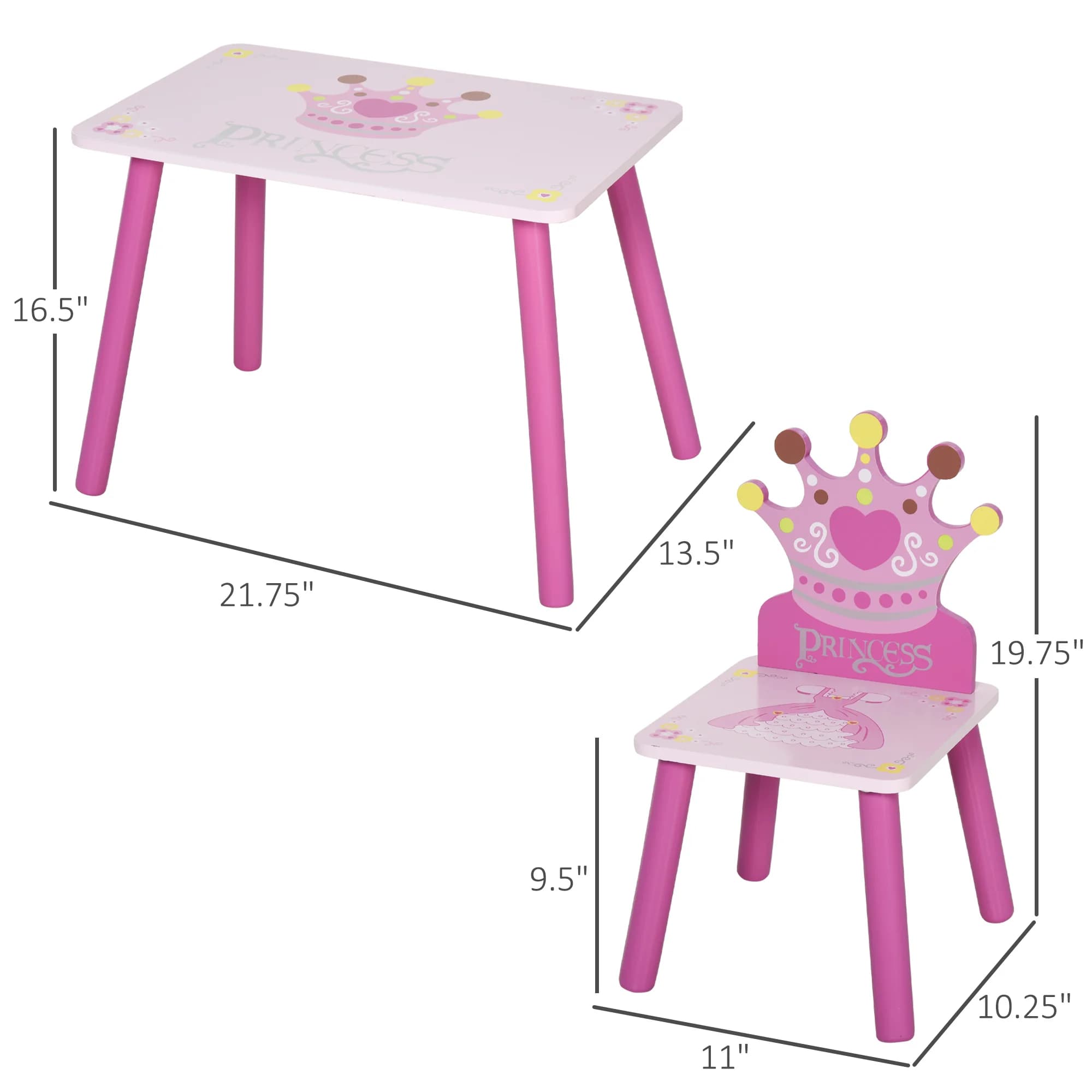 Siège de table en bois pour enfants, collection triple pièces, motif couronne