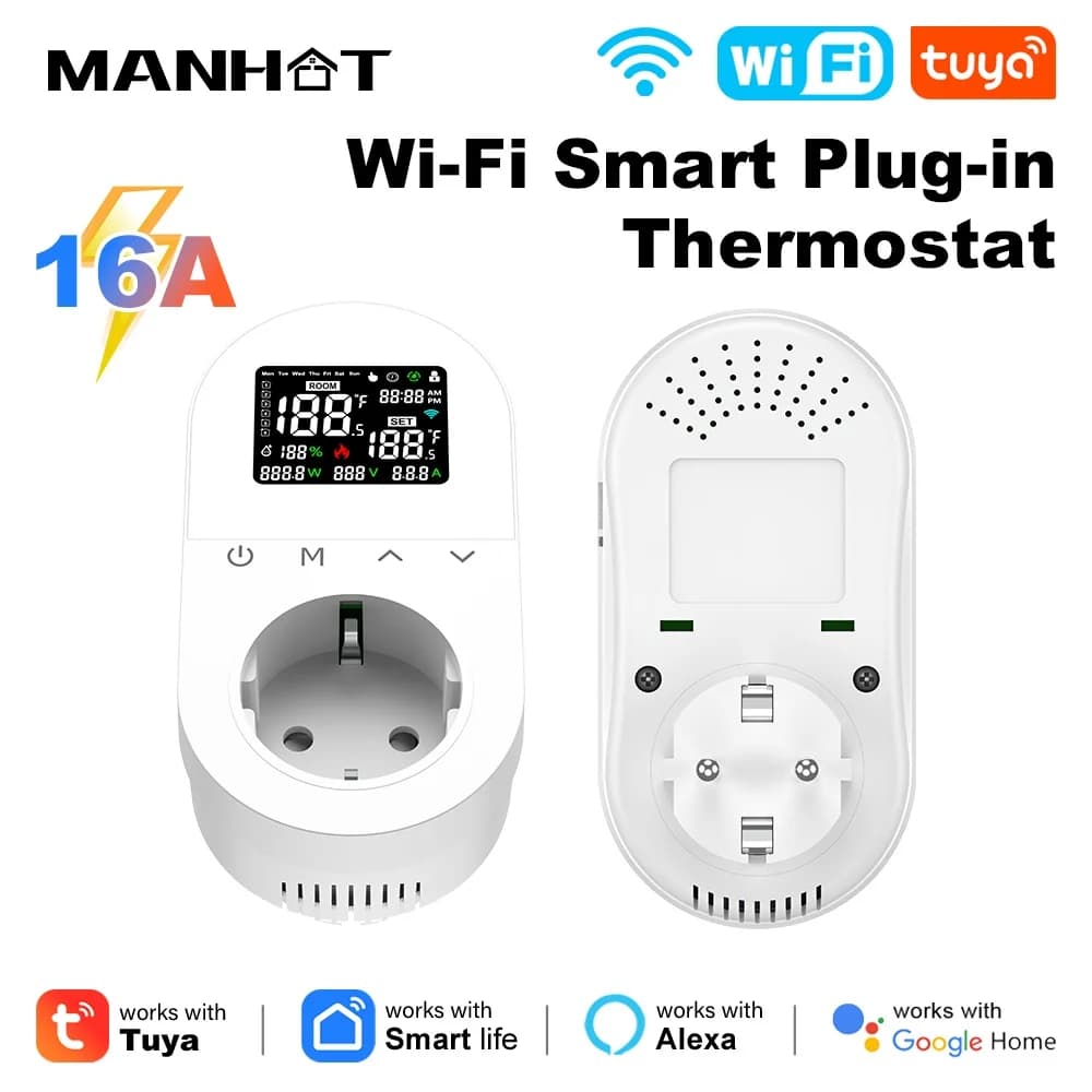Prise de Thermostat numérique Wifi intelligente 16A, prise ue, application de température à distance