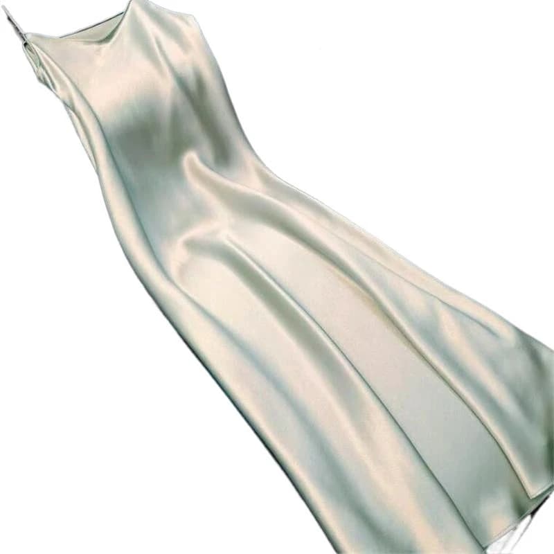 Robe longue en satin pour femme, sans manches, col en V, couleur unie, élégante, style vintage, bret