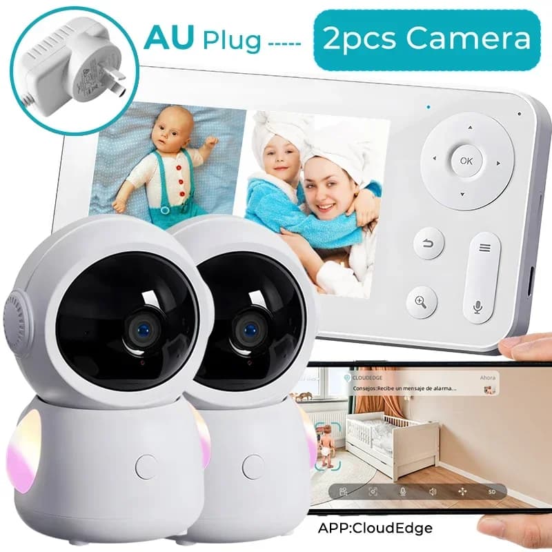Moniteur bébé WiFi avec deux caméras, téléphone pour bébé à écran divisé via contrôle par applicatio