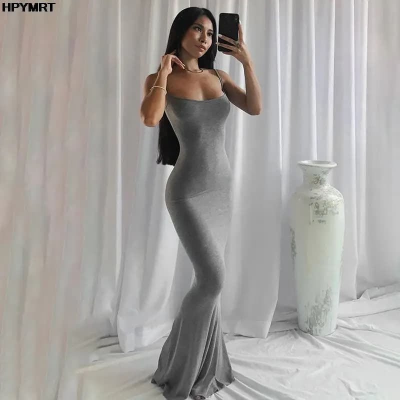 Robe longue à bretelles, dos nu, Maxi, Slim, tenue de fête, Club, vacances, Sexy, décontractée, été,