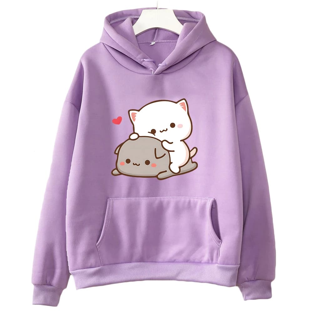 Mochi pêche et Goma mignon chat sweat à capuche pour filles mode Kawaii dessin animé pulls femmes/ho