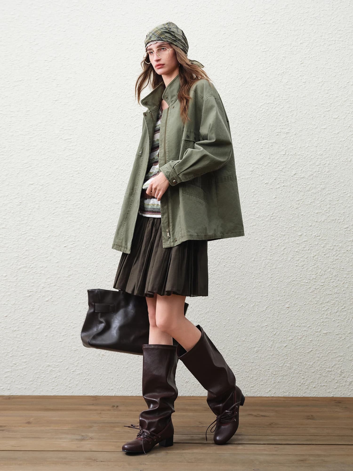 FSLE【Série Premium】Veste Courte Cargo Rétro Femme Printemps 2026 Col Montant Style Urbain Oversize