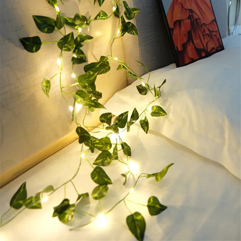 Guirxiété lumineuse verte pour sapin de Noël, fleur, cuir chevelu, vigne artificielle, lumières dégr
