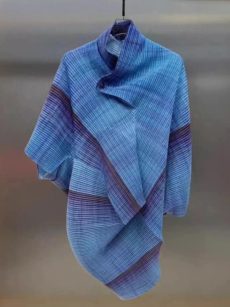 YUDX plissé couleur bloc irrégulier t-shirt femmes revers manches chauve-souris ample mode Chic Styl