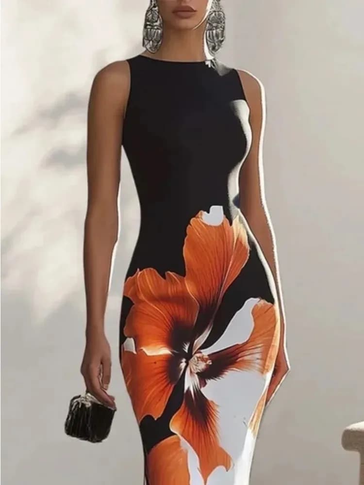 Gymystars – Robe de soirée slim sans manches, imprimé floral, tenue élégante et Sexy pour femmes, Ro