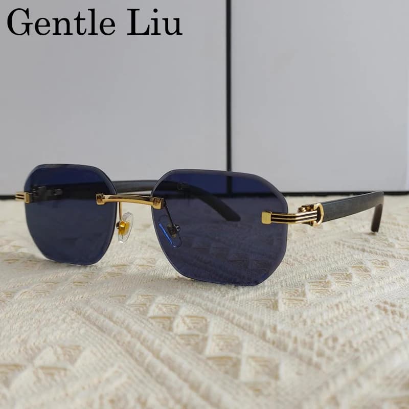 Lunettes de soleil vintage carrées sans monture pour hommes 2026 – Marque de luxe tendance, style pu
