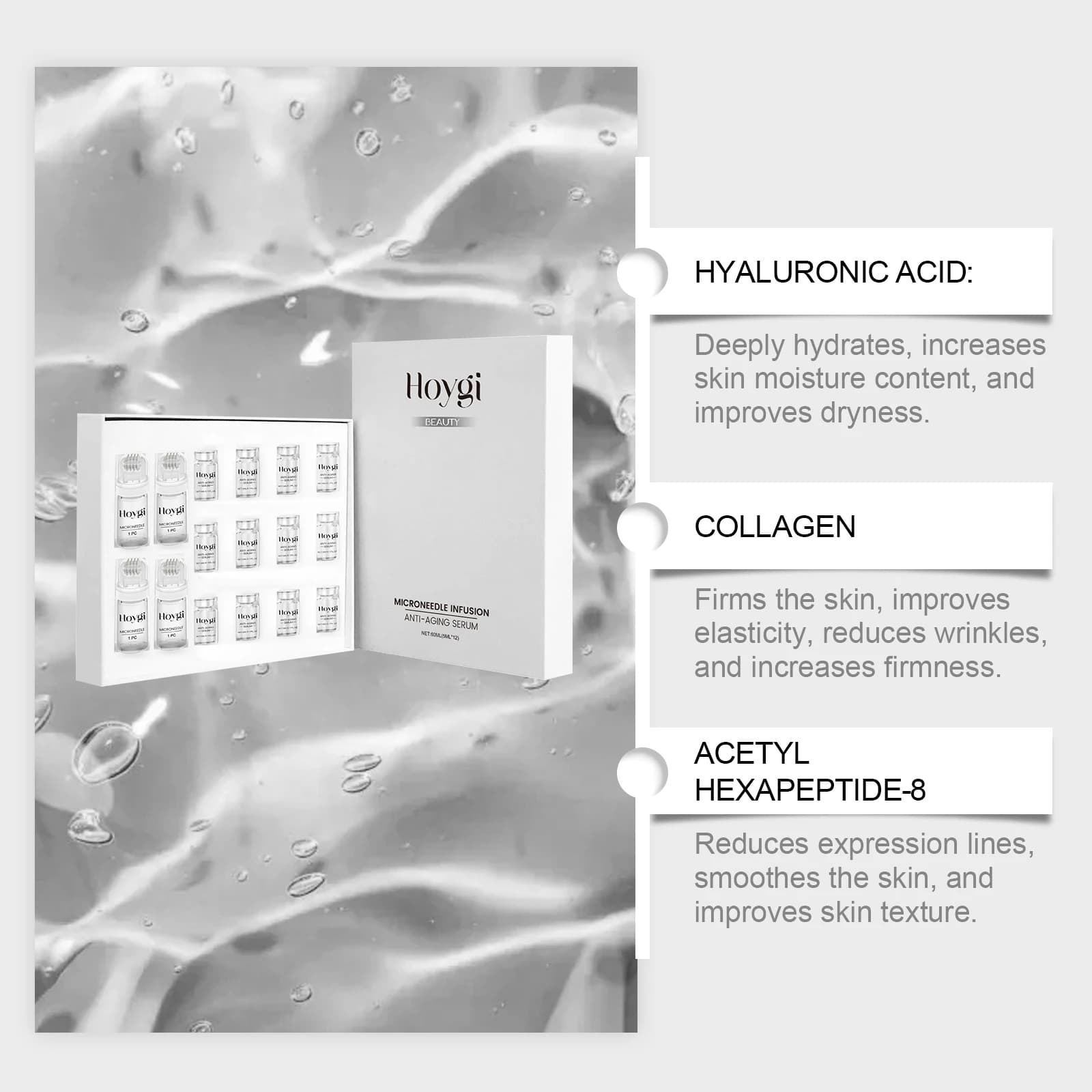 Kit Sérum Raffermissant Visage avec Rouleau Microneedle Anti-Âge, Essence Hydratante et Lissante pou