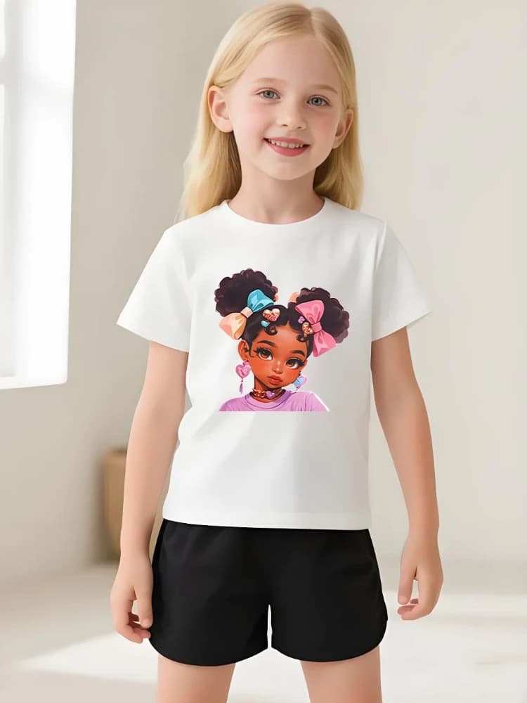 T-shirts décontractés d'été pour filles, hauts imprimés à manches courtes pour enfants, respirants e