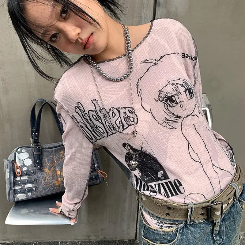 T-shirt Harajuku Grunge féerique Karrram Y2k, esthétique, dessin animé japonais, à la mode coréenne,