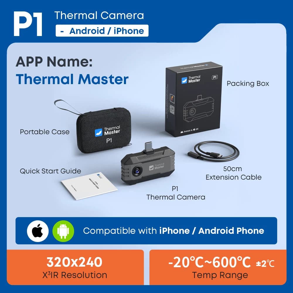 Caméra thermique Thermal Master P1 pour iPhone Android 320*240, caméra d'imagerie thermique infrarou