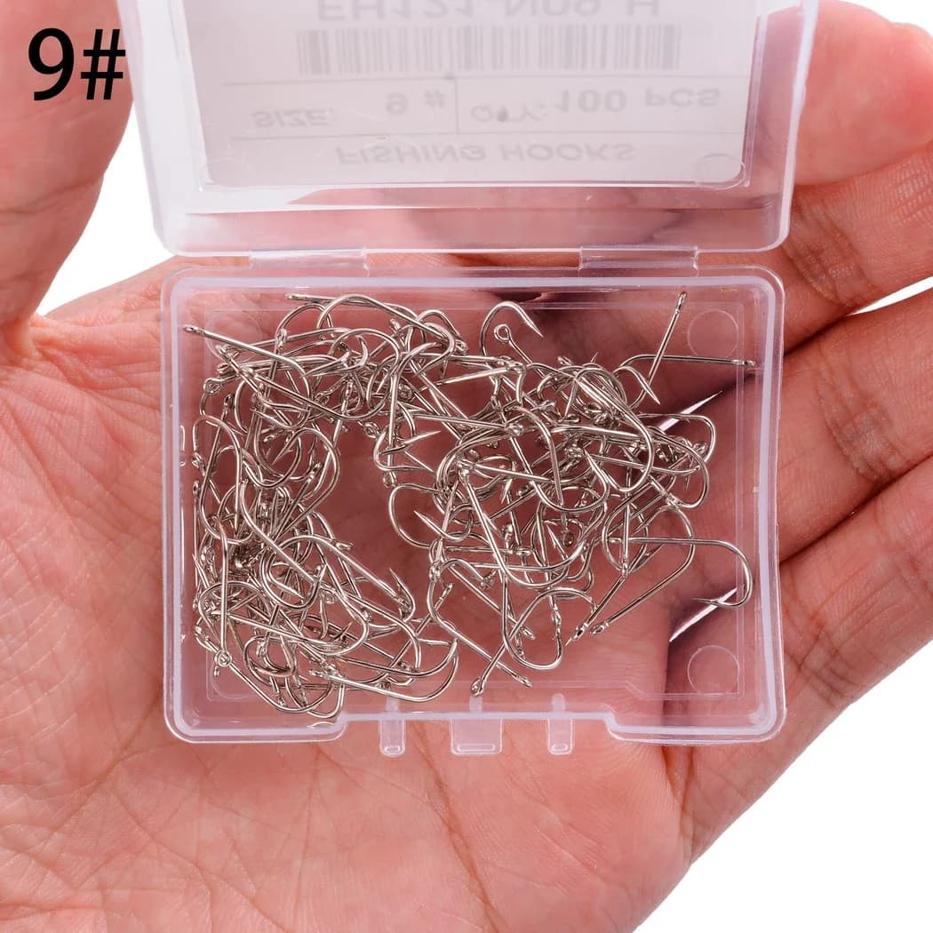 100 pièces hameçons de pêche pinte crochet avec yeux mer crochet en acier inoxydable blanc grande ti