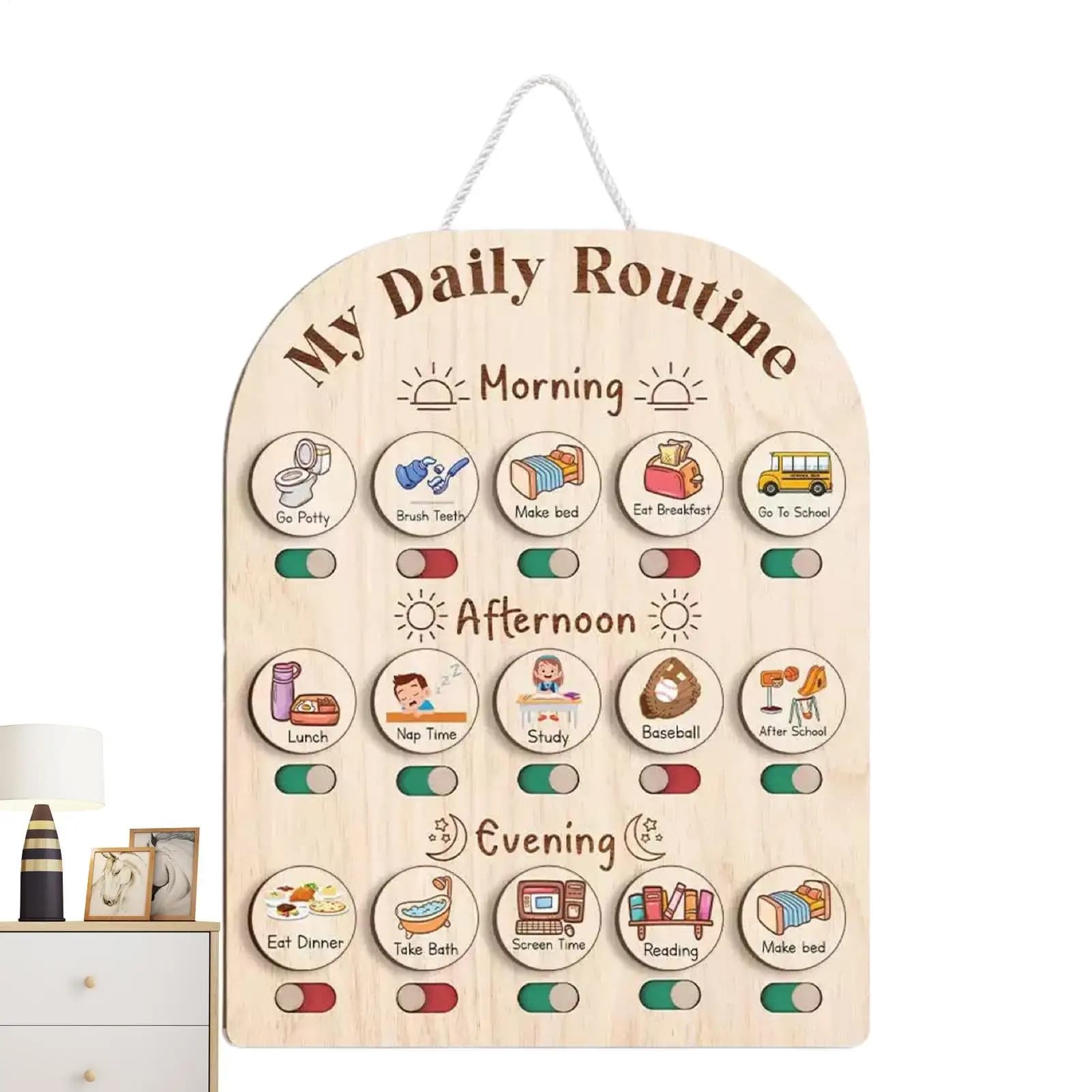 Tableau de routine pour enfants, calendrier visuel en bois pour enfants, tableau des tâches, jouets 