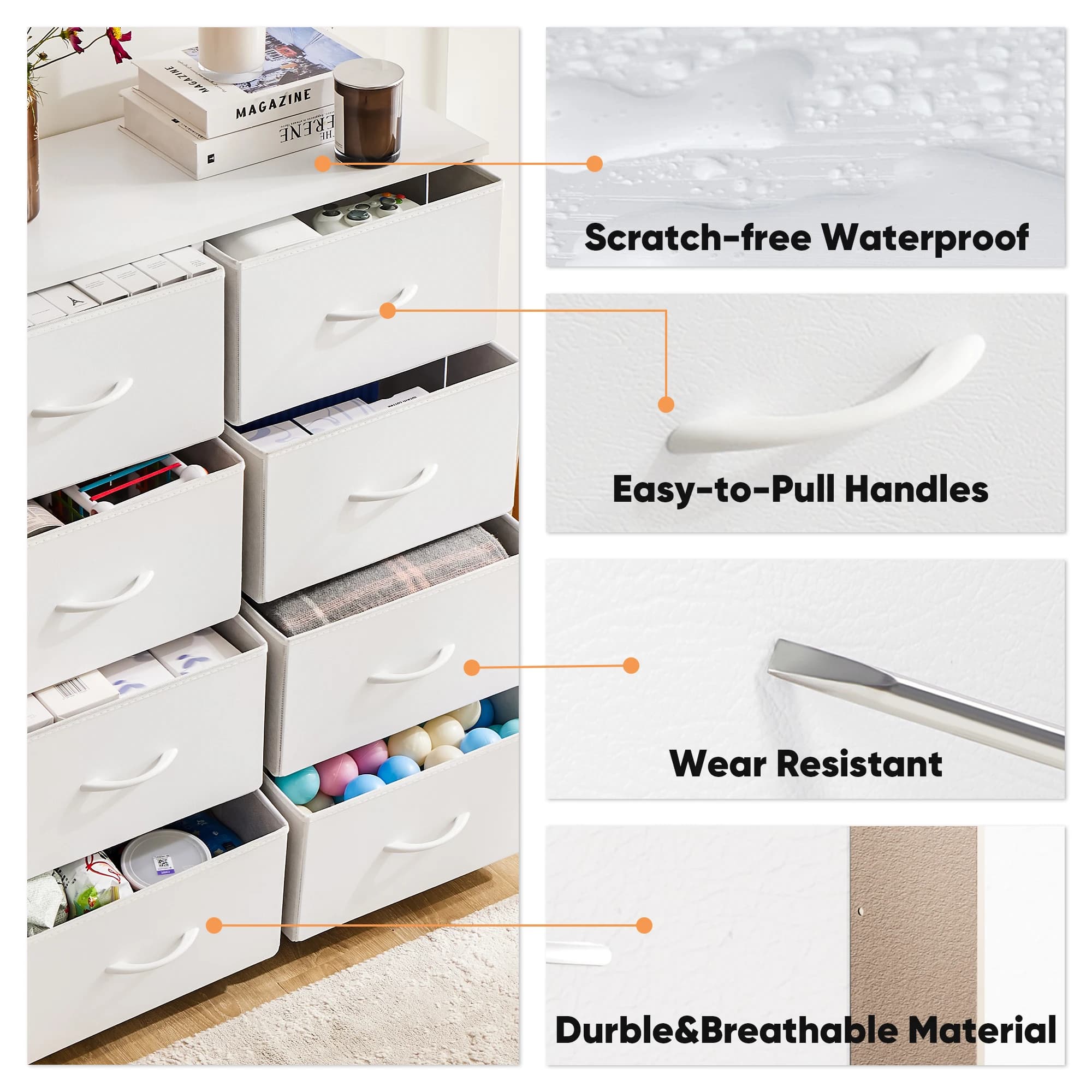 JIAN-Armoire de Rangement pour Chambre d'Enfant, 8 Tiroirs de Proximité en Tissu, Cadre en Acier, Pl