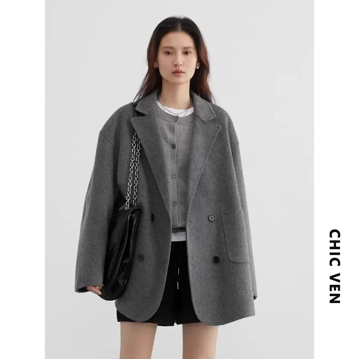CHIC VEN – manteaux en laine pour femmes, ample, décontracté, Double boutonnage, rétro, veste Double