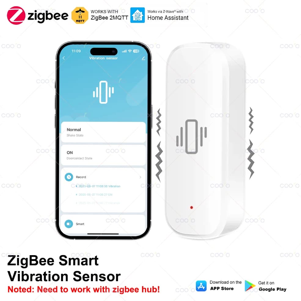 Capteur de vibrations intelligent ZigBee, moniteur, contrôle par application, Protection de sécurité