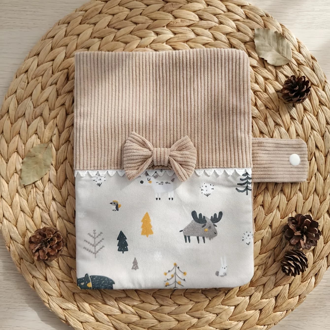 Couverture de manuel parental en velours côtelé brodée avec un nom personnalisé |   Motif mignon |  