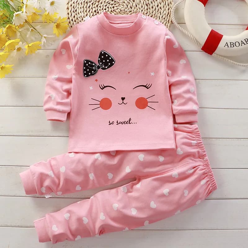 Pyjama en Coton pour Bébé Fille de 0 à 5 Ans, Ensemble de 2 Pièces, Vêtements d'Hiver Décontractés, 