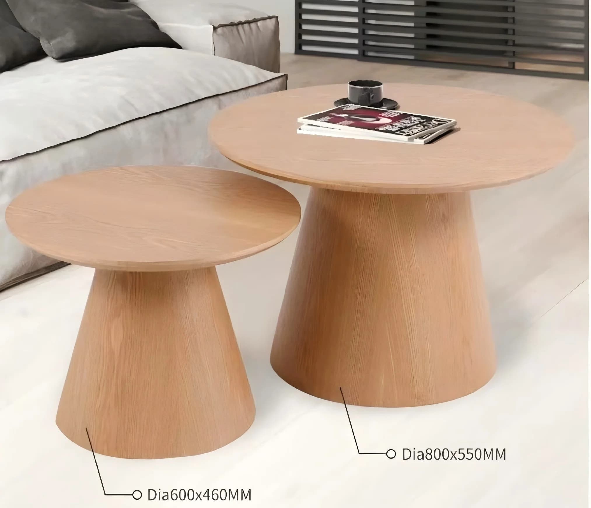 Salon de luxe rond en bois nordique grande Table basse à thé ensemble bois rustique