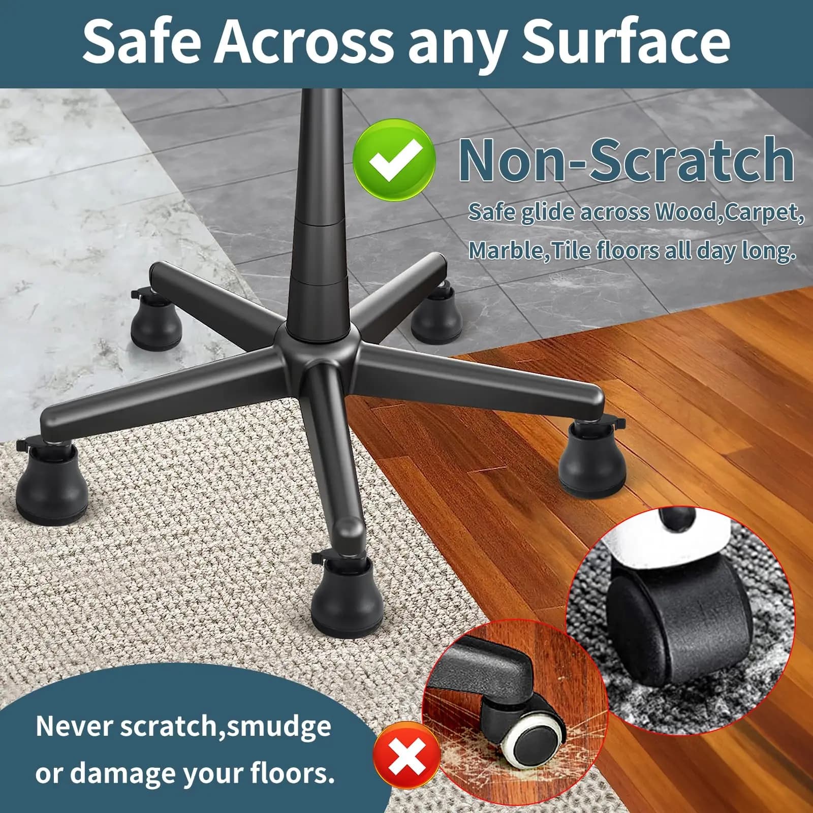 5 roulettes de remplacement pour chaise de bureau, pivotantes, fixes, roulettes de remplacement, pat
