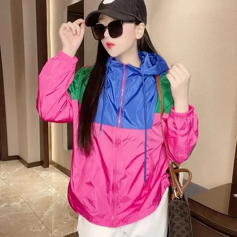 Veste à capuche à manches longues pour femmes, sweat-shirt, vêtements de protection solaire, patchwo