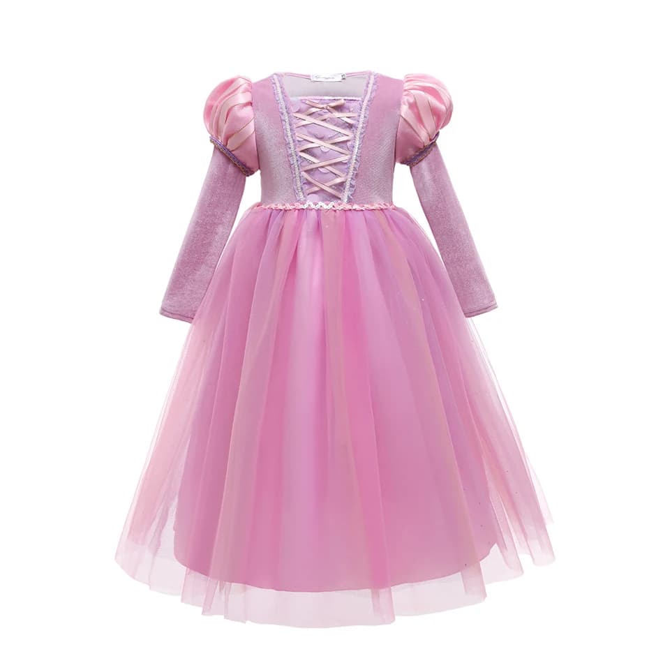 Robe de princesse Rapunzel d'été pour fille, costume Enfant Tangled, vêtements de luxe en maille vio