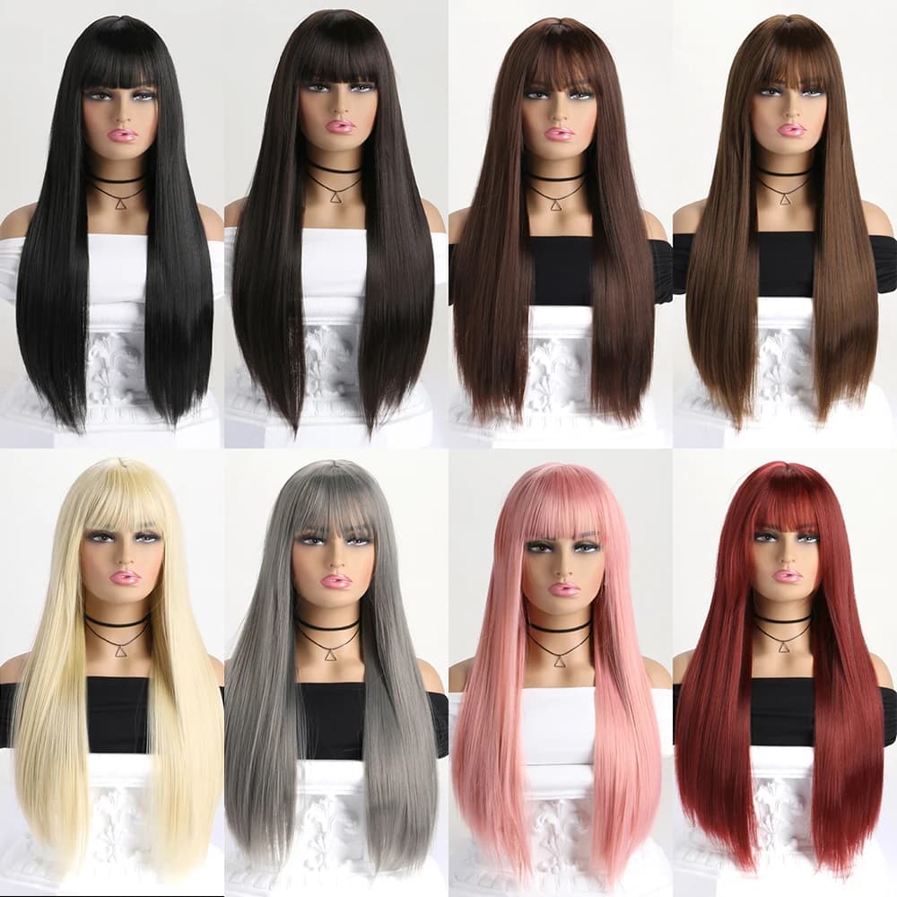 Perruque synthétique longue et lisse de 26 pouces pour femmes, perruque à la mode pour le quotidien,