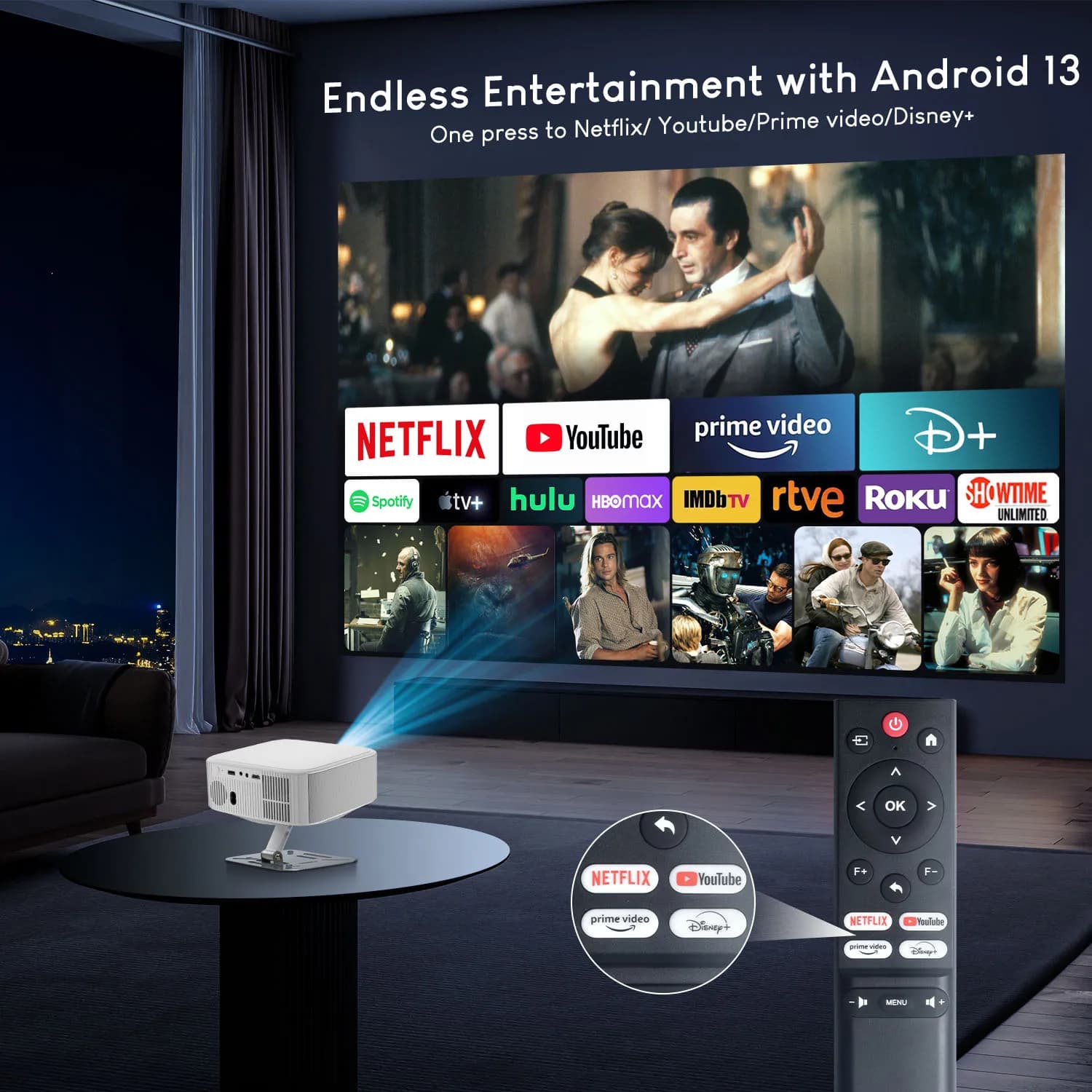 Projecteur Salange 1080P Vidéo 4K Prise en charge Android 13.0 OS Auto Keystone Focus électrique Gra