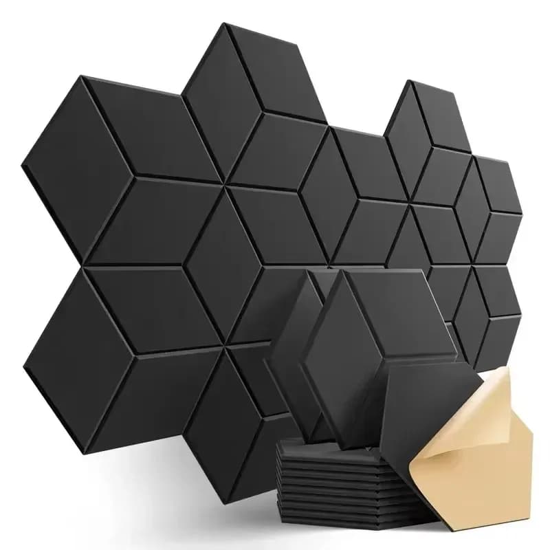 Panneau de mousse d'isolation phonique hexagonal auto-adhésif, 12 pièces, décoration pour maison, St