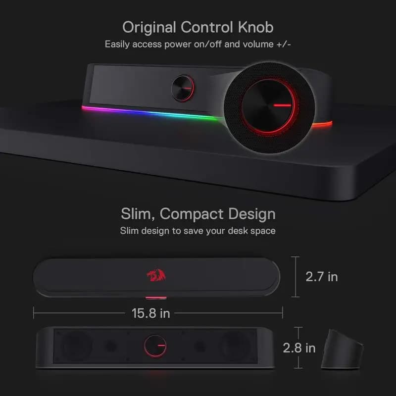 Redragon GS560 Adiemus RGB USB barre de son de bureau, haut-parleur d'ordinateur 2.0 canaux avec bar
