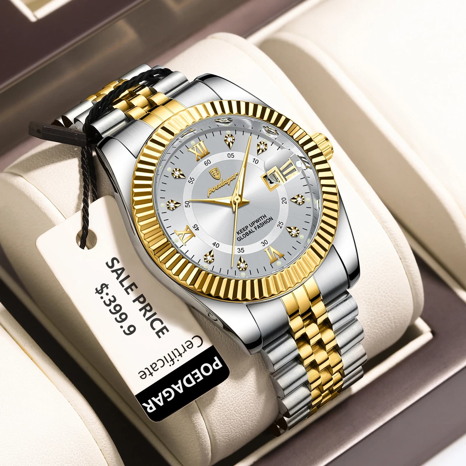 POEDAGAR classique luxe hommes montres à Quartz en acier inoxydable Date homme montre étanche lumine