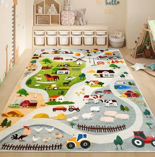 Tapis pour enfants, motif animaux de la ferme et de la forêt, pour chambre de garçons et filles, tap