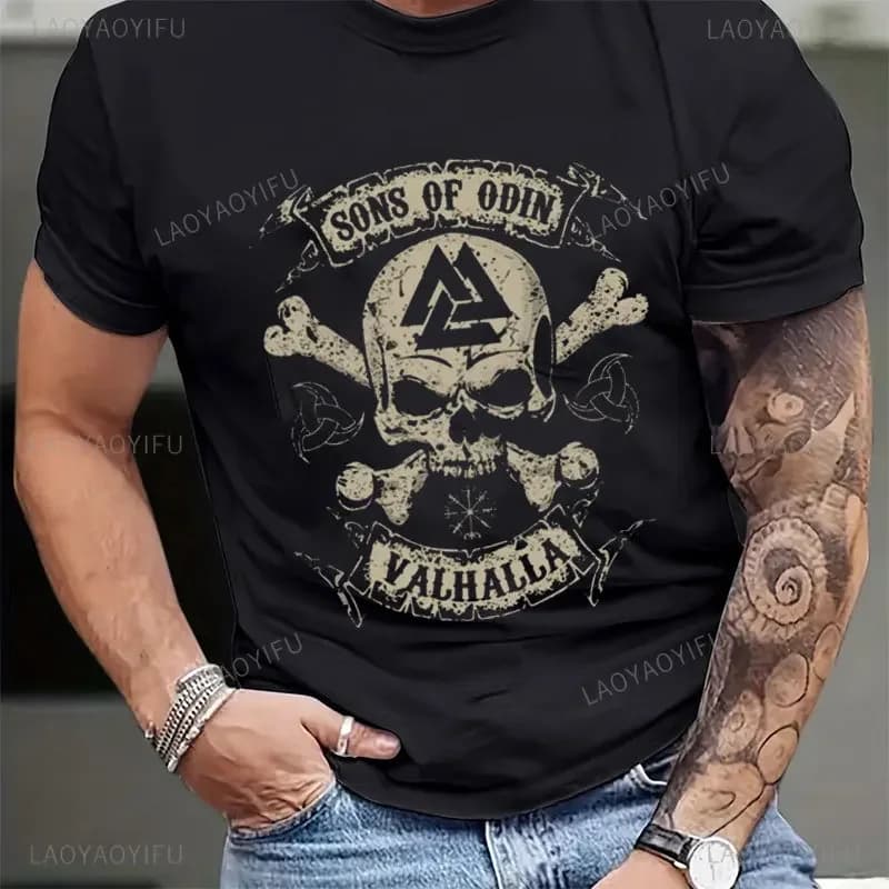 Viking Blood-T-shirt manches courtes pour homme, 100% coton, style légende, rétro, classique, Valhal