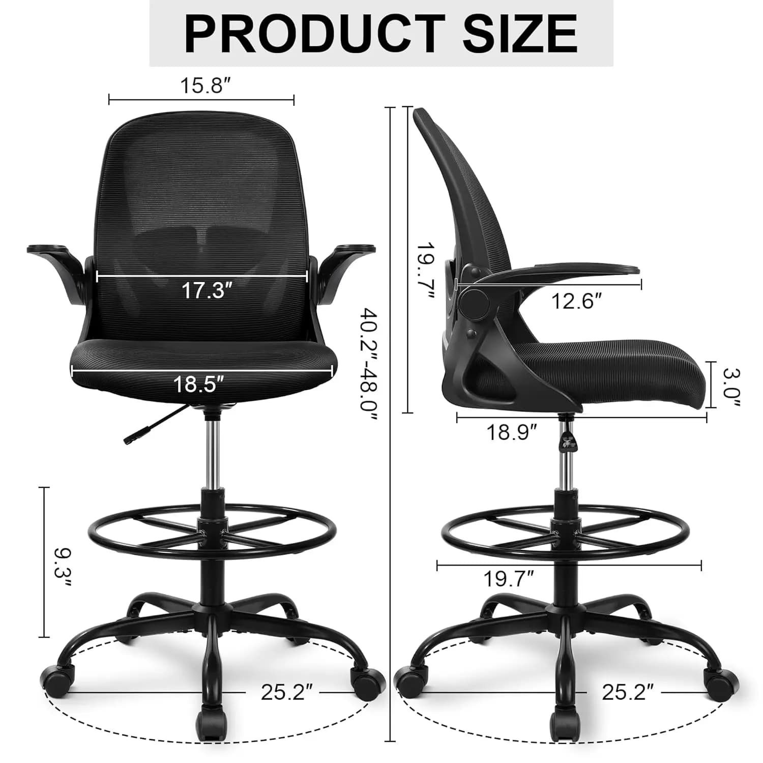 Chaise de bureau haute ergonomique avec accoudoirs relevables, chaise de direction pour bureau debou