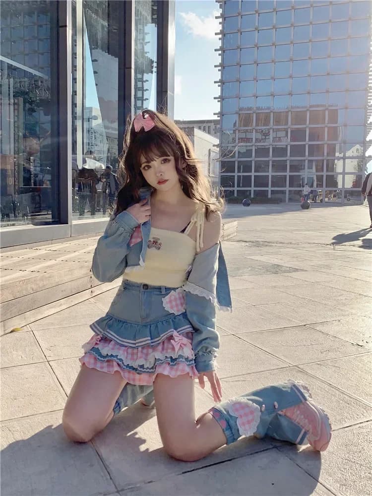 Japonais doux Lolita Mini jupes robe de bal femmes Harajuku mignon jupe en jean Style Preppy filles 
