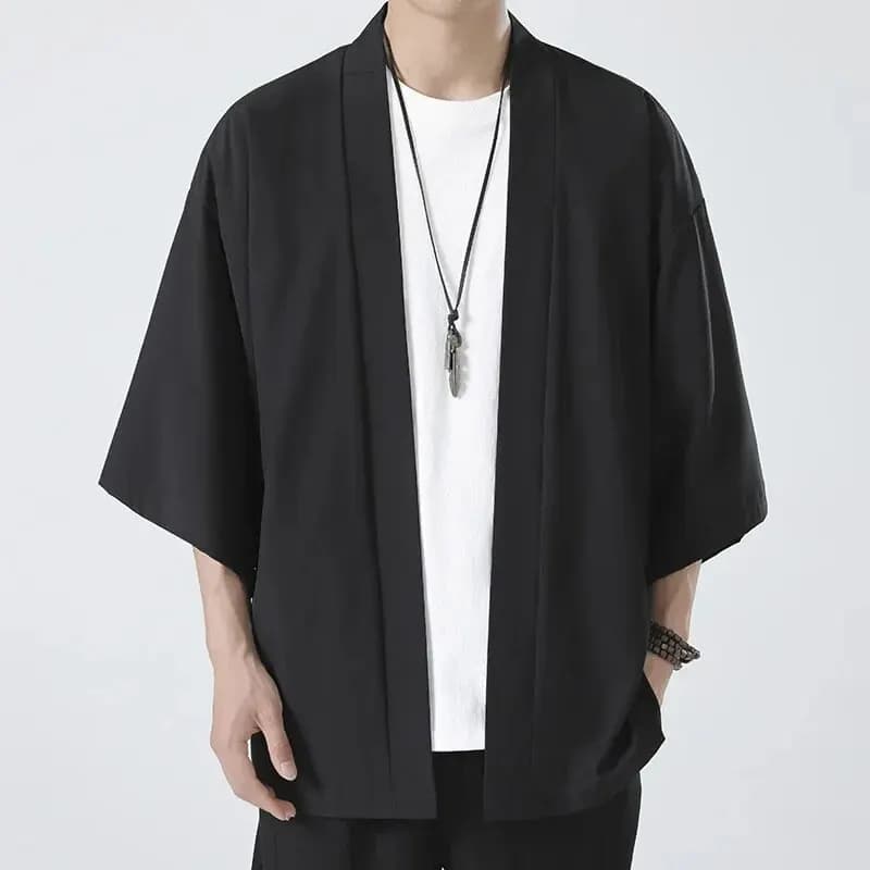 Chemise Kimono Japonais Décontractée pour Homme, Point Ouvert, observateur, Cardigan Noir à Manches 
