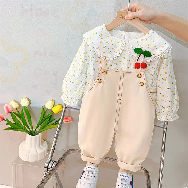 Ensemble de Vêtements pour Bébé Fille, Motif Floral, Manches sulf, Couleur Unie, Bavoirs Décontracté